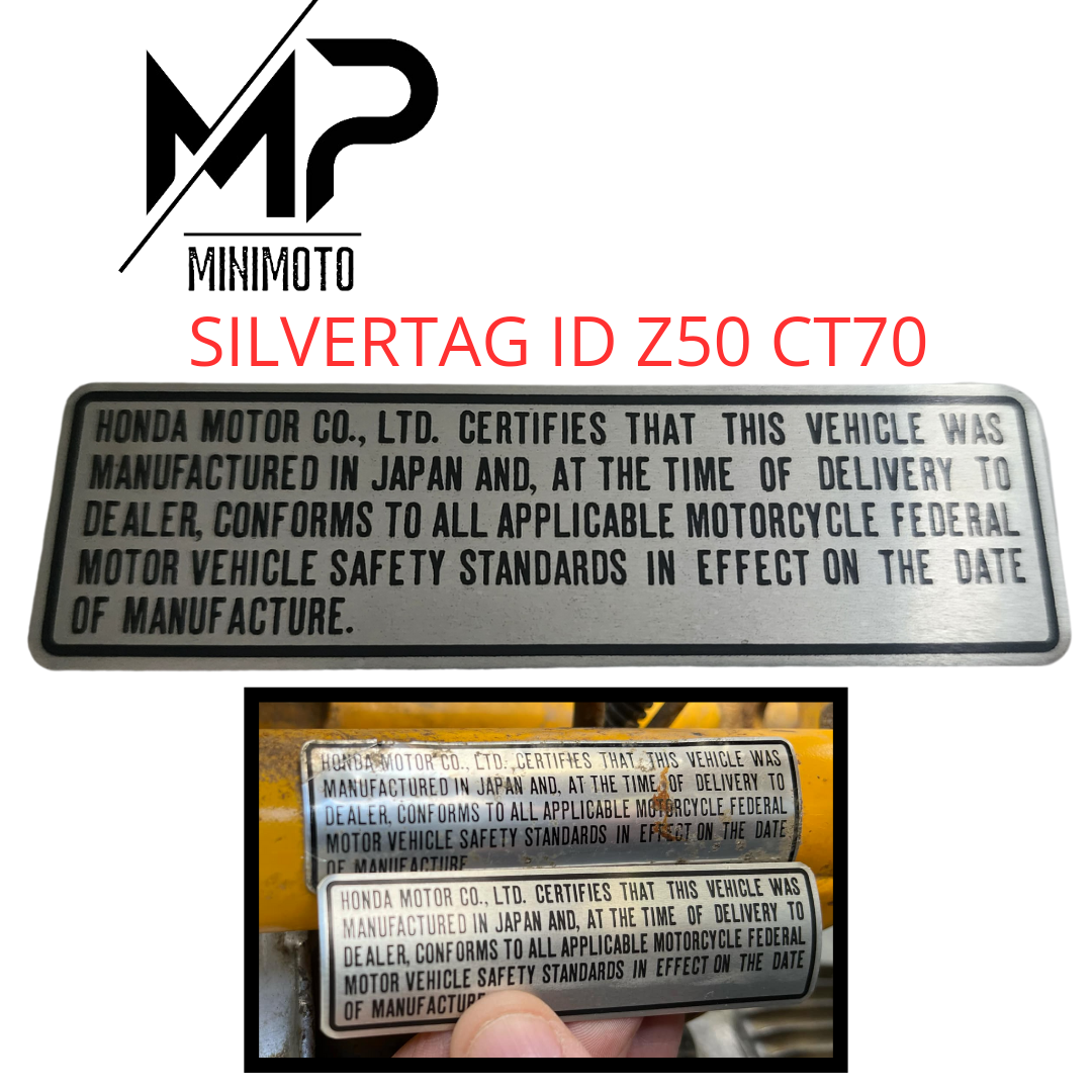 Honda CT70 - Honda Z50 - Silvertag - Placa de identificación Silver TAG, grado de aluminio